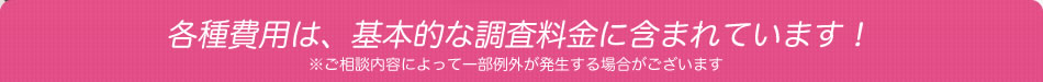 各種費用は、基本的な調査料金に含まれています！