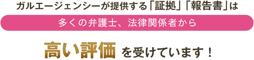 ガルエージェンシーが提供する「証拠」「報告書」は多くの弁護士、法律関係者から高い評価を受けています！